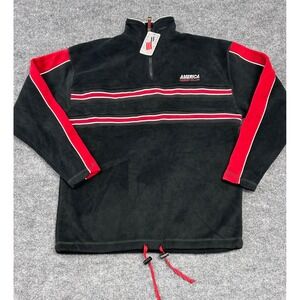 Perry Ellis Vintage America Fleece Pullover‎ Sweatshirt Men's Size M Black Red